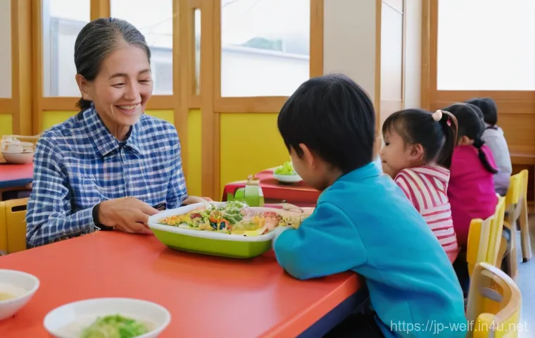 사회복지사 지역 복지 연구 사례 - A heartwarming scene at a vibrant community children's cafeteria (こども食堂, kodomo shokudo) in a modern...