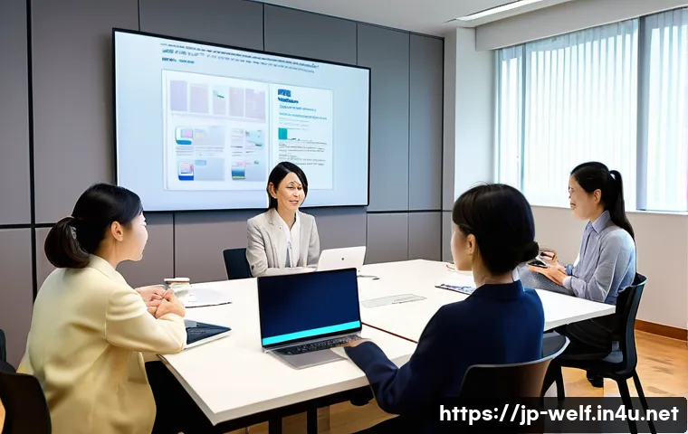 사회복지사 보수 교육 최신 정보 - A professional Japanese social worker in modern office attire, actively participating in a hybrid tr...